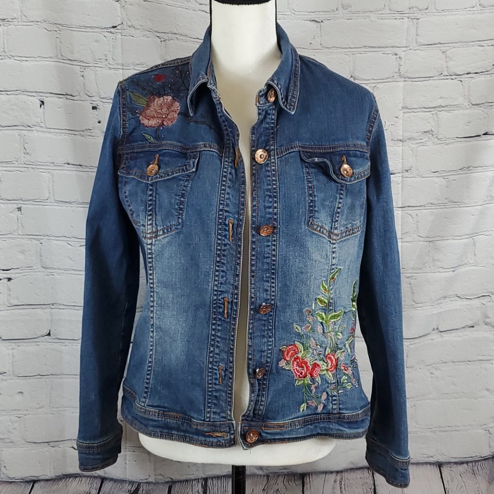 V Cristina Embroidered Jean Jacket Size L